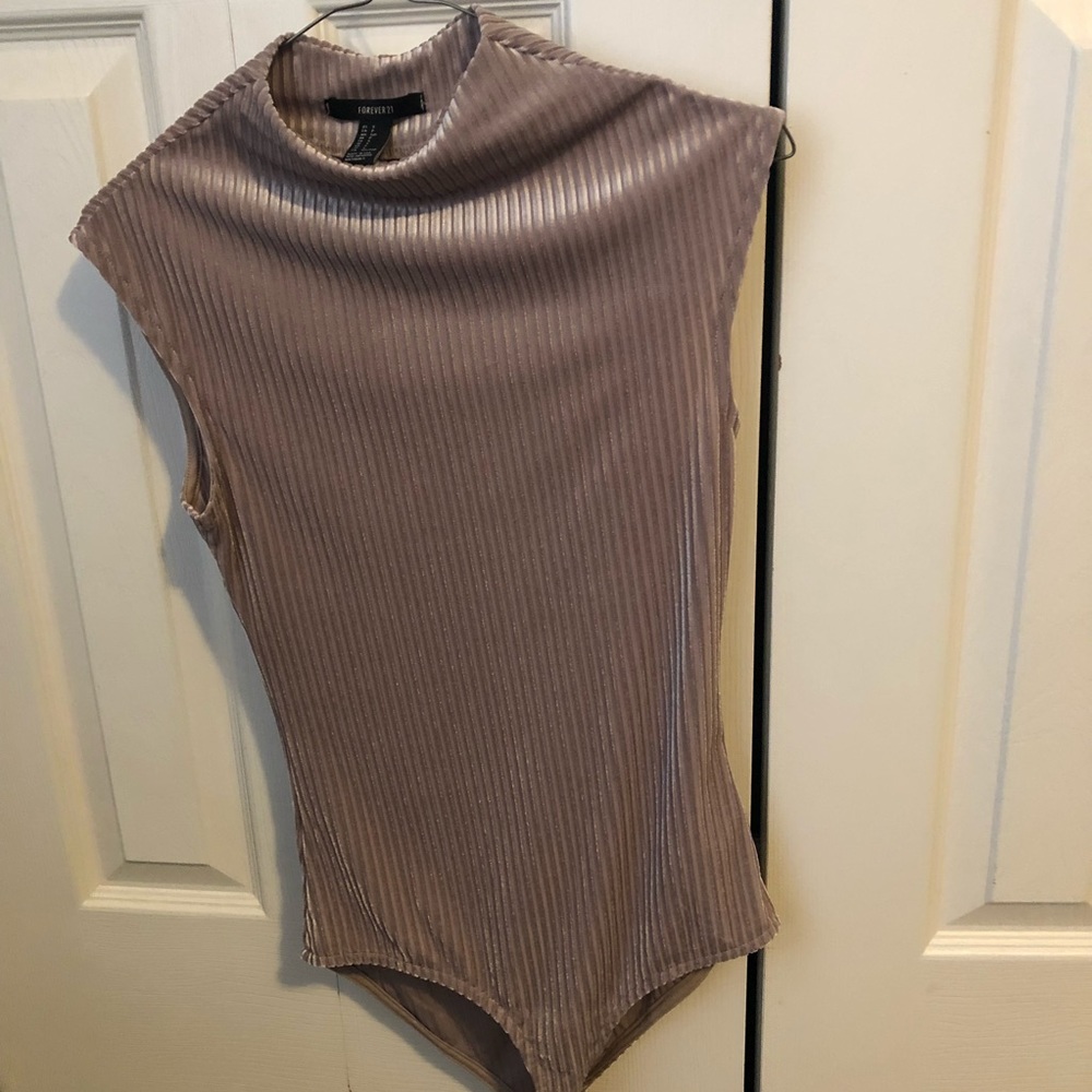 Velvet High Neck Ribbed Bodysuit